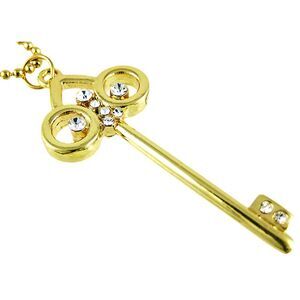 Goldtone Rhinestone Key Pendant W/ Bead Necklace